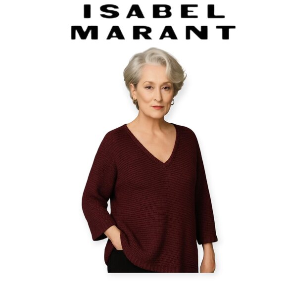 Isabel Marant Burgundy Linen-Cotton Looseweave Oversized Poncho Sweater size S/M - Picture 1 of 12